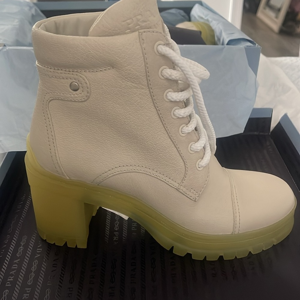 Prada Cream lug sole boot 35
